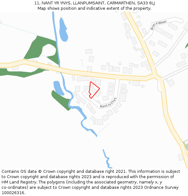 11, NANT YR YNYS, LLANPUMSAINT, CARMARTHEN, SA33 6LJ: Location map and indicative extent of plot