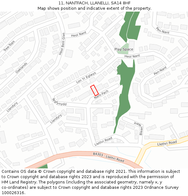 11, NANTFACH, LLANELLI, SA14 8HF: Location map and indicative extent of plot