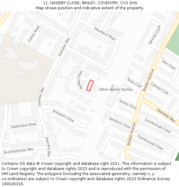 11, NASEBY CLOSE, BINLEY, COVENTRY, CV3 2HS: Location map and indicative extent of plot