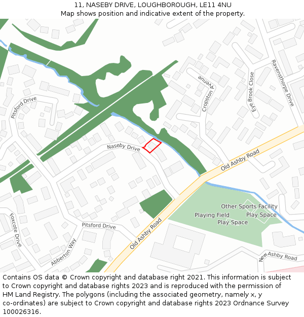 11, NASEBY DRIVE, LOUGHBOROUGH, LE11 4NU: Location map and indicative extent of plot
