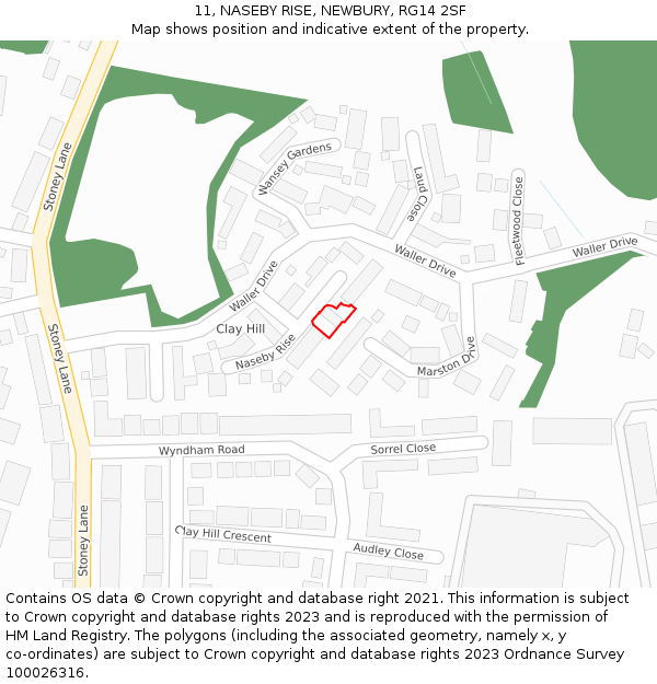 11, NASEBY RISE, NEWBURY, RG14 2SF: Location map and indicative extent of plot