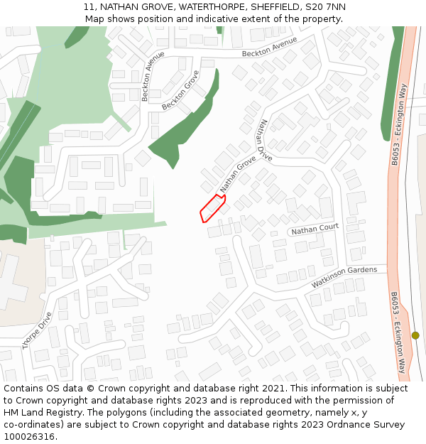 11, NATHAN GROVE, WATERTHORPE, SHEFFIELD, S20 7NN: Location map and indicative extent of plot