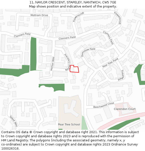 11, NAYLOR CRESCENT, STAPELEY, NANTWICH, CW5 7GE: Location map and indicative extent of plot