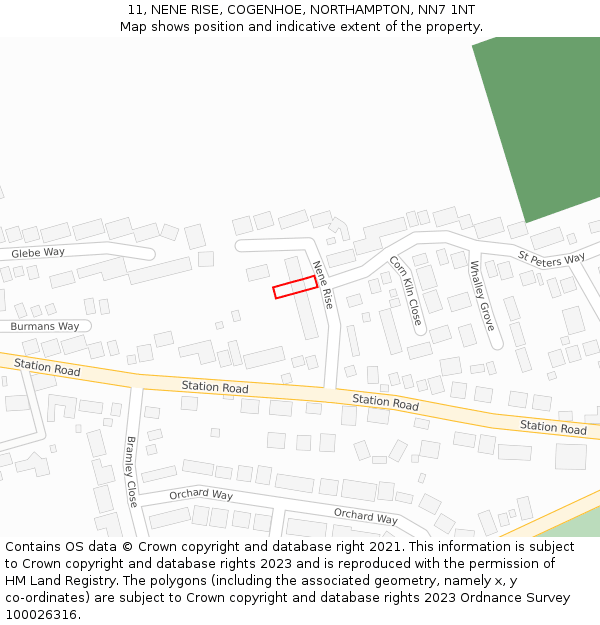 11, NENE RISE, COGENHOE, NORTHAMPTON, NN7 1NT: Location map and indicative extent of plot