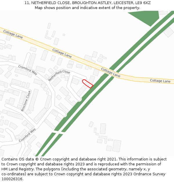 11, NETHERFIELD CLOSE, BROUGHTON ASTLEY, LEICESTER, LE9 6XZ: Location map and indicative extent of plot