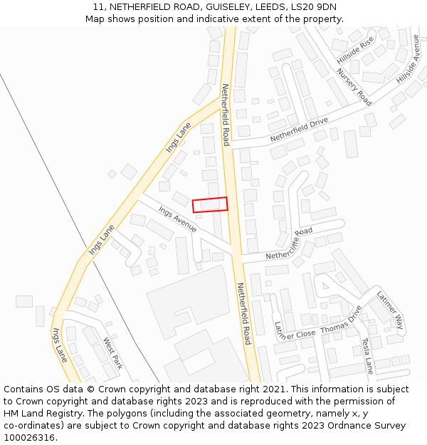 11, NETHERFIELD ROAD, GUISELEY, LEEDS, LS20 9DN: Location map and indicative extent of plot