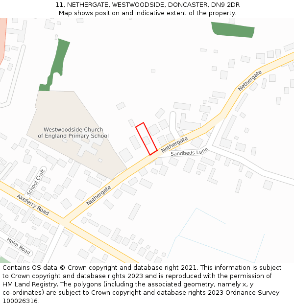 11, NETHERGATE, WESTWOODSIDE, DONCASTER, DN9 2DR: Location map and indicative extent of plot