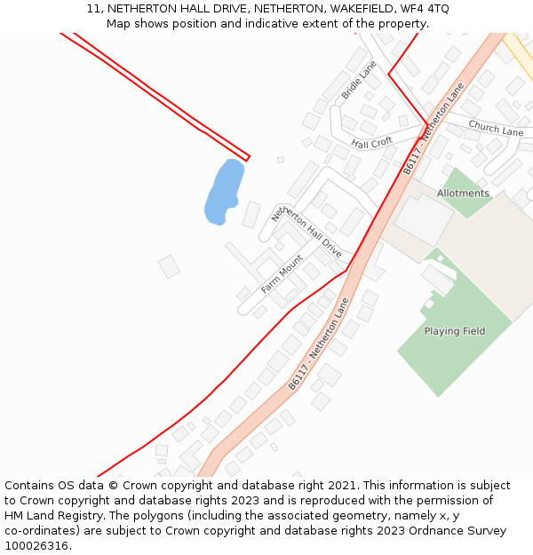 11, NETHERTON HALL DRIVE, NETHERTON, WAKEFIELD, WF4 4TQ: Location map and indicative extent of plot