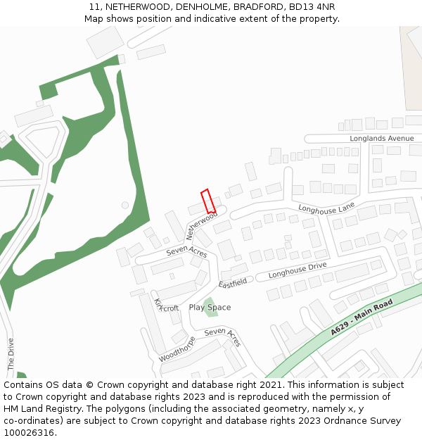 11, NETHERWOOD, DENHOLME, BRADFORD, BD13 4NR: Location map and indicative extent of plot