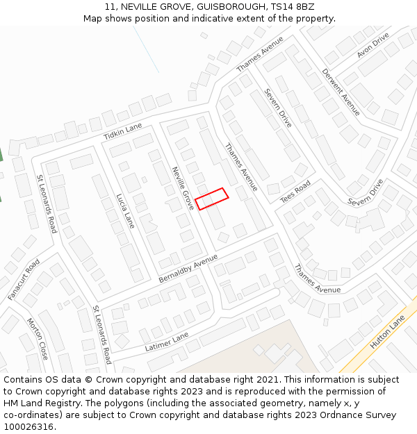 11, NEVILLE GROVE, GUISBOROUGH, TS14 8BZ: Location map and indicative extent of plot