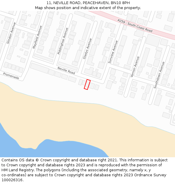 11, NEVILLE ROAD, PEACEHAVEN, BN10 8PH: Location map and indicative extent of plot