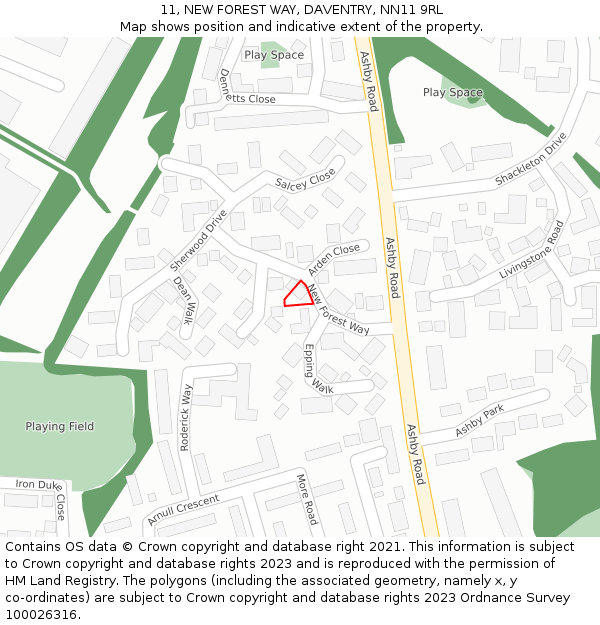 11, NEW FOREST WAY, DAVENTRY, NN11 9RL: Location map and indicative extent of plot