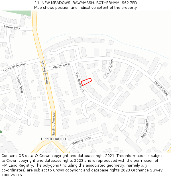 11, NEW MEADOWS, RAWMARSH, ROTHERHAM, S62 7FD: Location map and indicative extent of plot