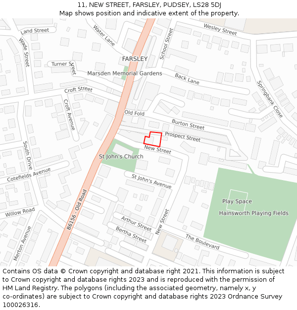 11, NEW STREET, FARSLEY, PUDSEY, LS28 5DJ: Location map and indicative extent of plot