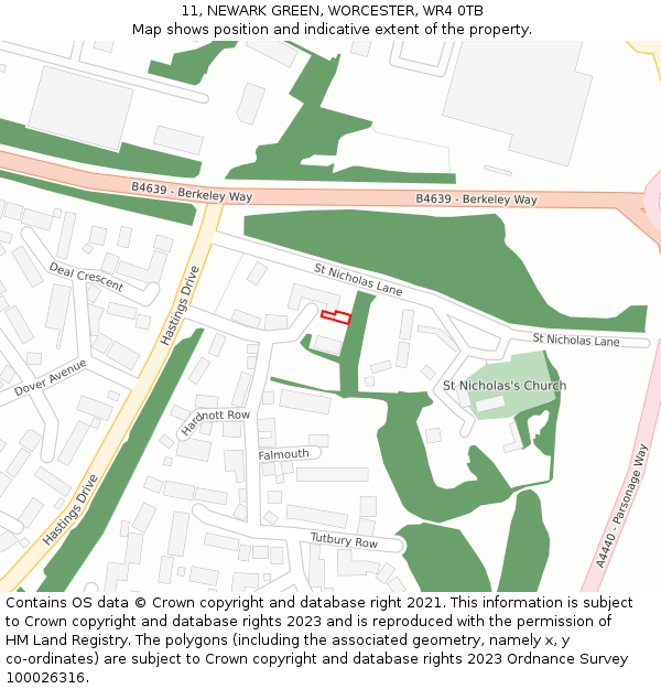 11, NEWARK GREEN, WORCESTER, WR4 0TB: Location map and indicative extent of plot