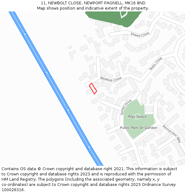 11, NEWBOLT CLOSE, NEWPORT PAGNELL, MK16 8ND: Location map and indicative extent of plot