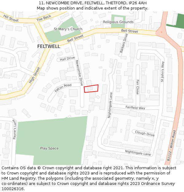 11, NEWCOMBE DRIVE, FELTWELL, THETFORD, IP26 4AH: Location map and indicative extent of plot