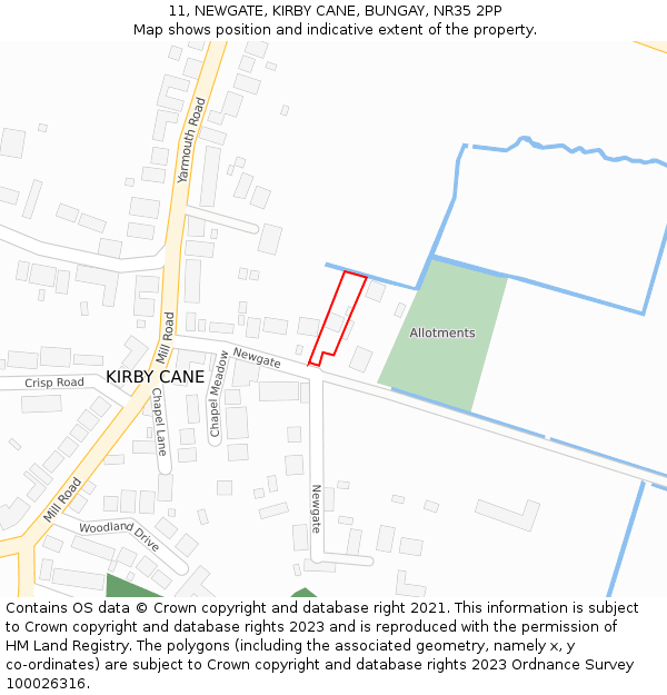 11, NEWGATE, KIRBY CANE, BUNGAY, NR35 2PP: Location map and indicative extent of plot