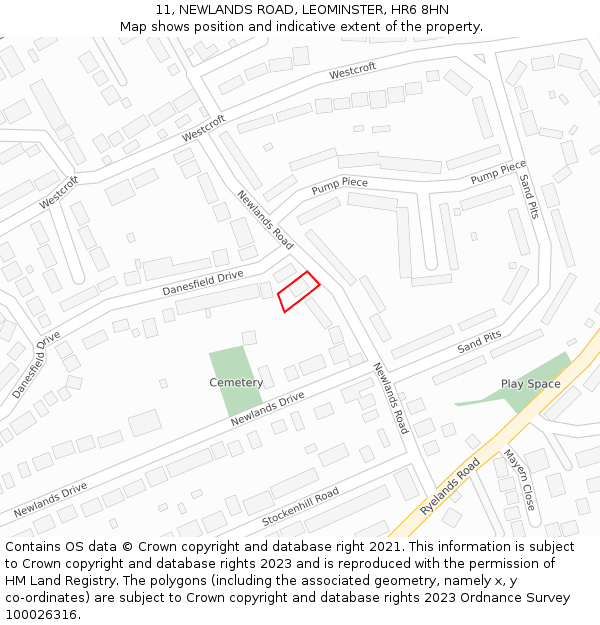 11, NEWLANDS ROAD, LEOMINSTER, HR6 8HN: Location map and indicative extent of plot