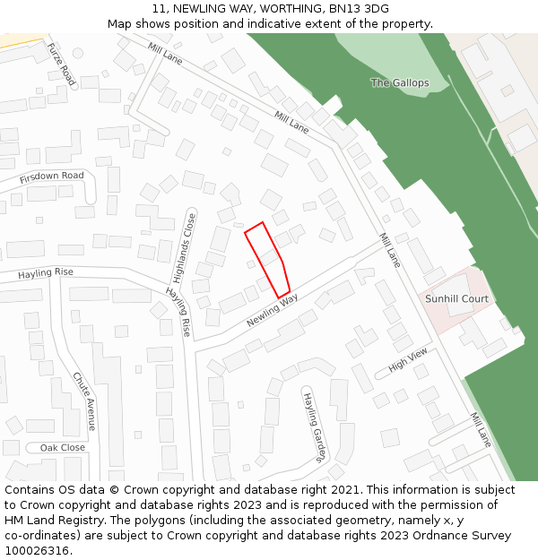 11, NEWLING WAY, WORTHING, BN13 3DG: Location map and indicative extent of plot
