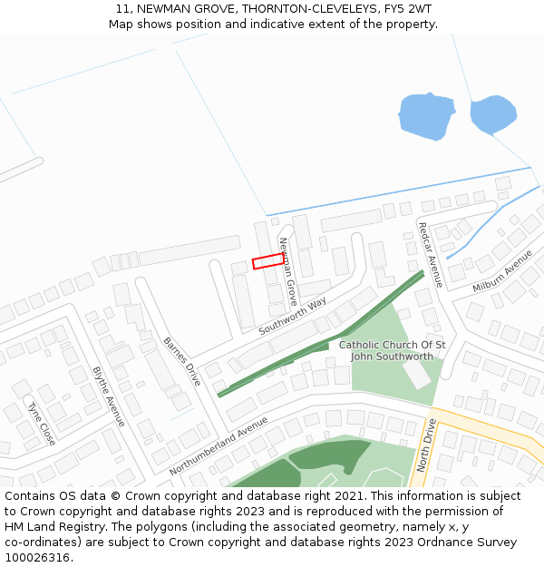 11, NEWMAN GROVE, THORNTON-CLEVELEYS, FY5 2WT: Location map and indicative extent of plot