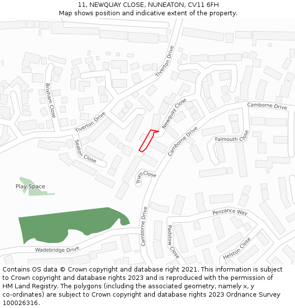 11, NEWQUAY CLOSE, NUNEATON, CV11 6FH: Location map and indicative extent of plot