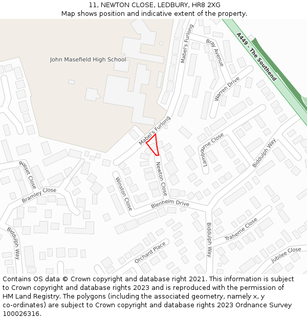 11, NEWTON CLOSE, LEDBURY, HR8 2XG: Location map and indicative extent of plot