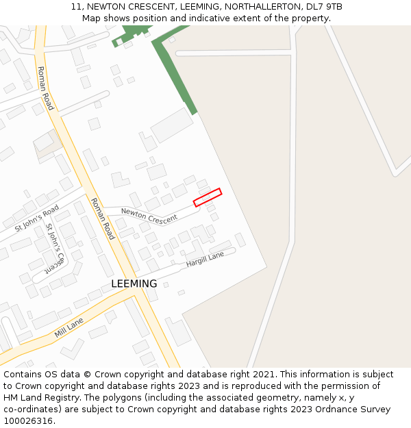11, NEWTON CRESCENT, LEEMING, NORTHALLERTON, DL7 9TB: Location map and indicative extent of plot