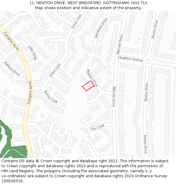 11, NEWTON DRIVE, WEST BRIDGFORD, NOTTINGHAM, NG2 7LX: Location map and indicative extent of plot