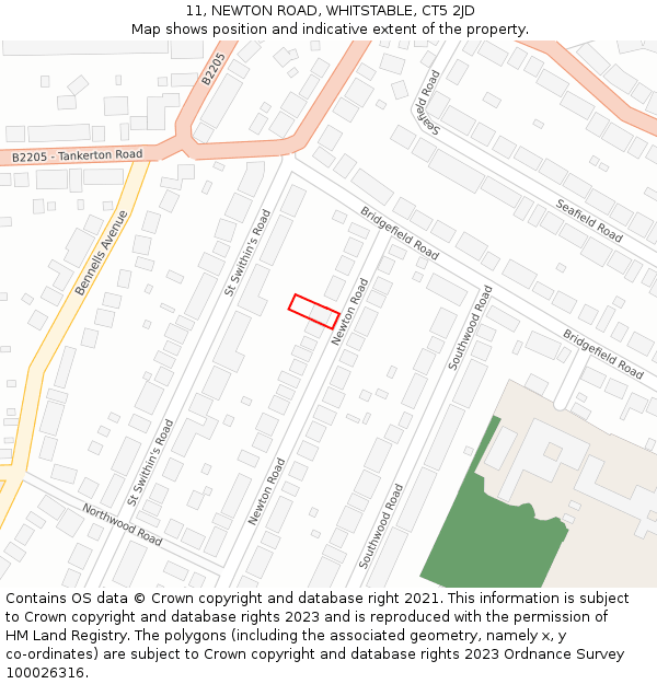 11, NEWTON ROAD, WHITSTABLE, CT5 2JD: Location map and indicative extent of plot