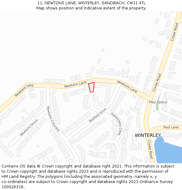 11, NEWTONS LANE, WINTERLEY, SANDBACH, CW11 4TL: Location map and indicative extent of plot