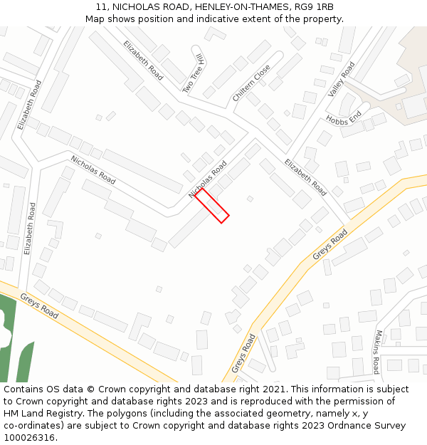 11, NICHOLAS ROAD, HENLEY-ON-THAMES, RG9 1RB: Location map and indicative extent of plot