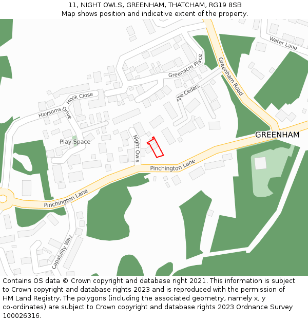 11, NIGHT OWLS, GREENHAM, THATCHAM, RG19 8SB: Location map and indicative extent of plot