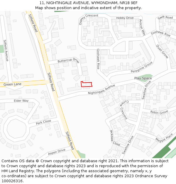 11, NIGHTINGALE AVENUE, WYMONDHAM, NR18 9EF: Location map and indicative extent of plot