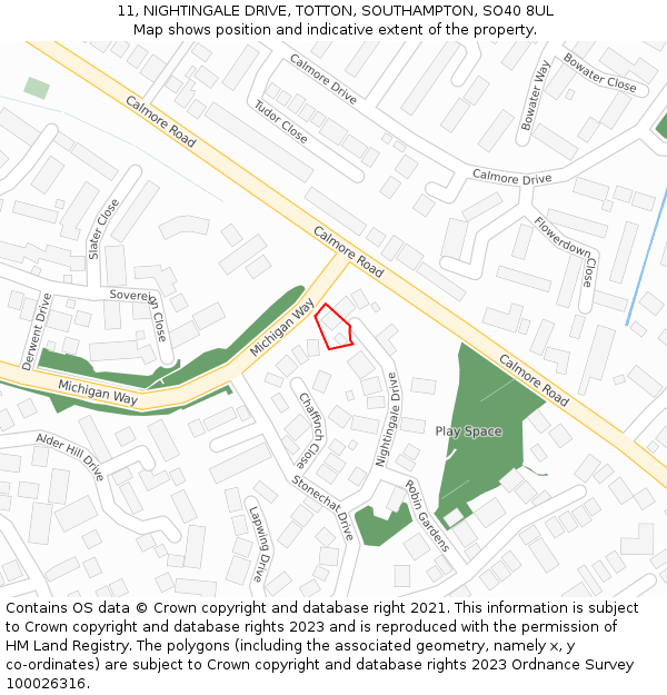 11, NIGHTINGALE DRIVE, TOTTON, SOUTHAMPTON, SO40 8UL: Location map and indicative extent of plot