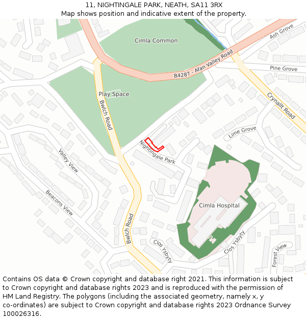 11, NIGHTINGALE PARK, NEATH, SA11 3RX: Location map and indicative extent of plot