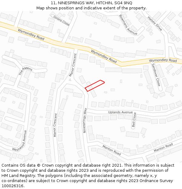 11, NINESPRINGS WAY, HITCHIN, SG4 9NQ: Location map and indicative extent of plot