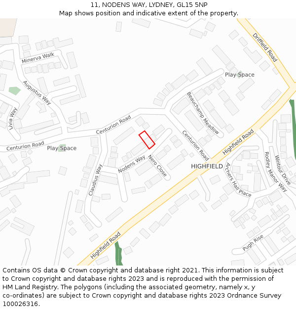 11, NODENS WAY, LYDNEY, GL15 5NP: Location map and indicative extent of plot