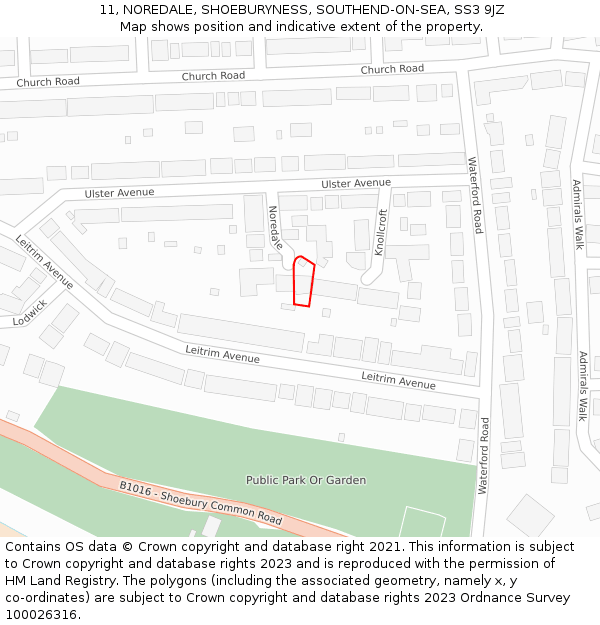 11, NOREDALE, SHOEBURYNESS, SOUTHEND-ON-SEA, SS3 9JZ: Location map and indicative extent of plot