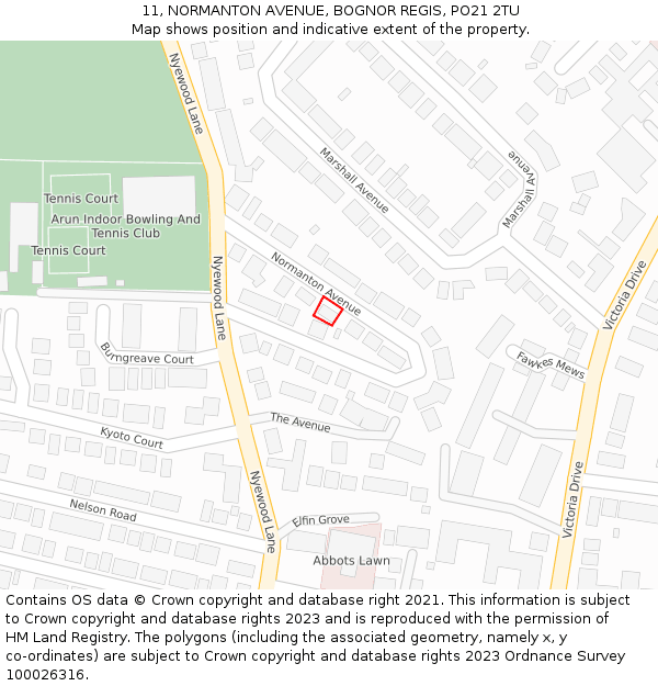 11, NORMANTON AVENUE, BOGNOR REGIS, PO21 2TU: Location map and indicative extent of plot
