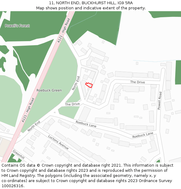 11, NORTH END, BUCKHURST HILL, IG9 5RA: Location map and indicative extent of plot