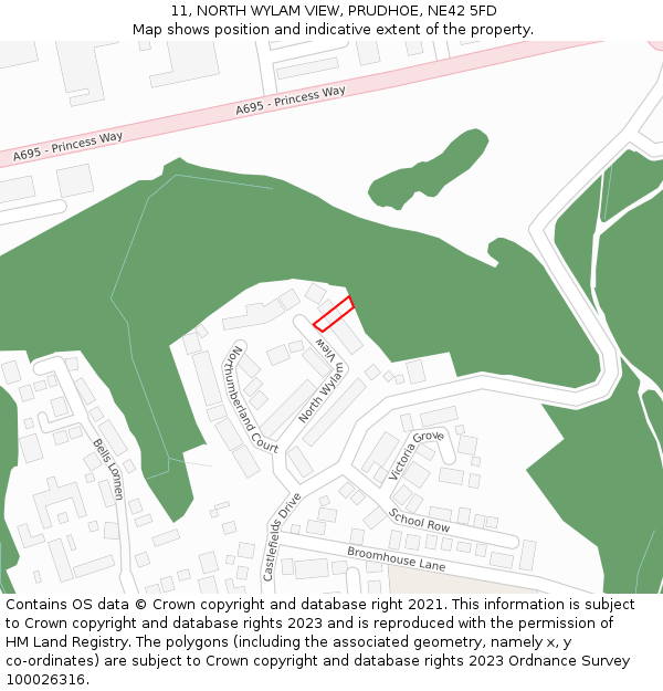 11, NORTH WYLAM VIEW, PRUDHOE, NE42 5FD: Location map and indicative extent of plot