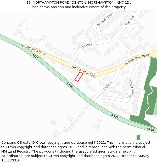 11, NORTHAMPTON ROAD, DENTON, NORTHAMPTON, NN7 1DL: Location map and indicative extent of plot