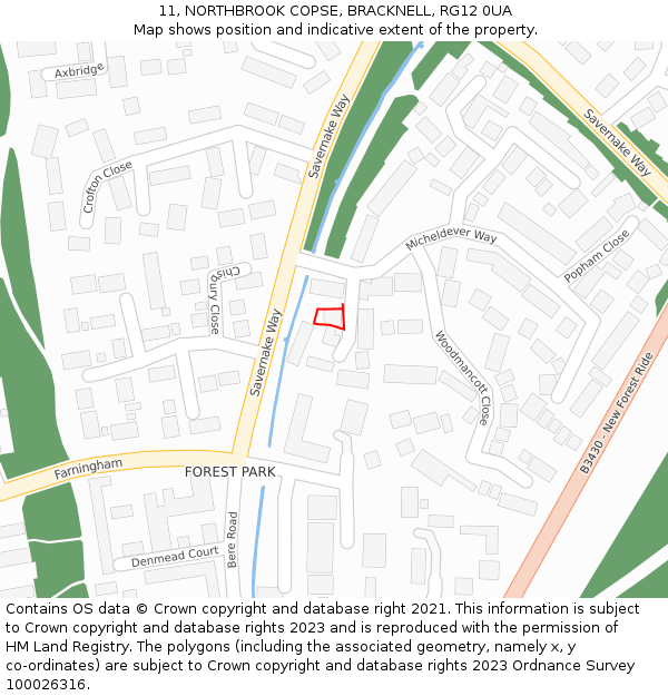 11, NORTHBROOK COPSE, BRACKNELL, RG12 0UA: Location map and indicative extent of plot