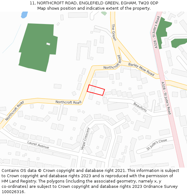 11, NORTHCROFT ROAD, ENGLEFIELD GREEN, EGHAM, TW20 0DP: Location map and indicative extent of plot