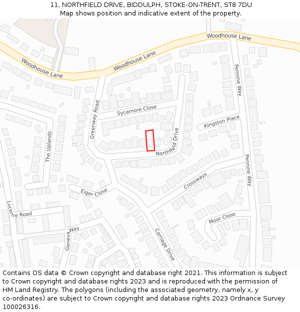 11, NORTHFIELD DRIVE, BIDDULPH, STOKE-ON-TRENT, ST8 7DU: Location map and indicative extent of plot