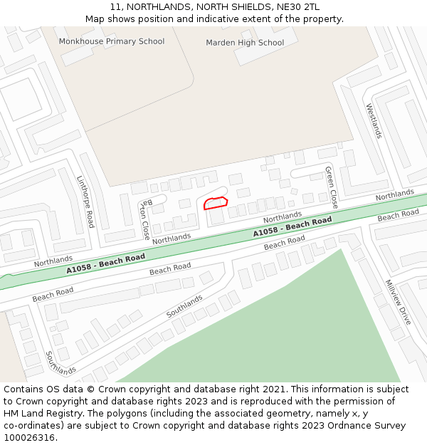 11, NORTHLANDS, NORTH SHIELDS, NE30 2TL: Location map and indicative extent of plot