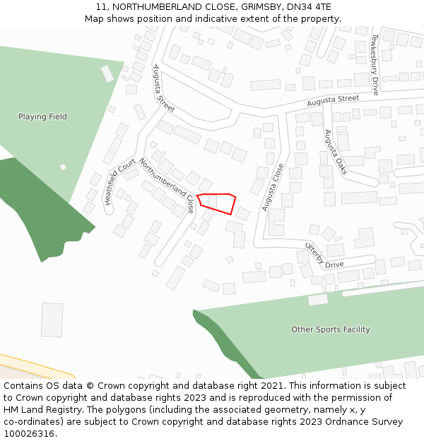11, NORTHUMBERLAND CLOSE, GRIMSBY, DN34 4TE: Location map and indicative extent of plot