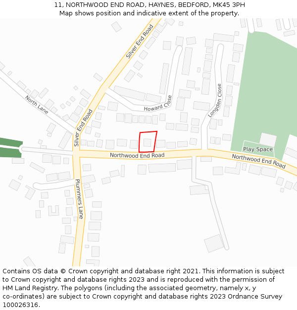 11, NORTHWOOD END ROAD, HAYNES, BEDFORD, MK45 3PH: Location map and indicative extent of plot