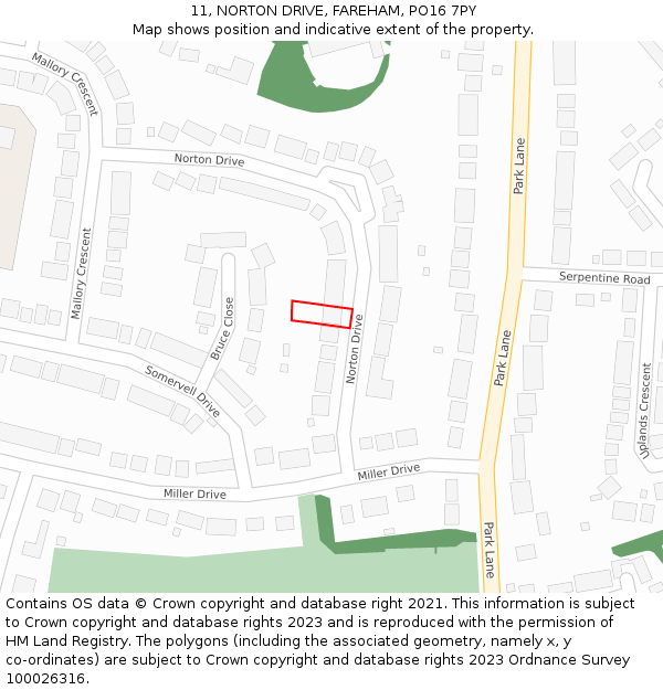 11, NORTON DRIVE, FAREHAM, PO16 7PY: Location map and indicative extent of plot
